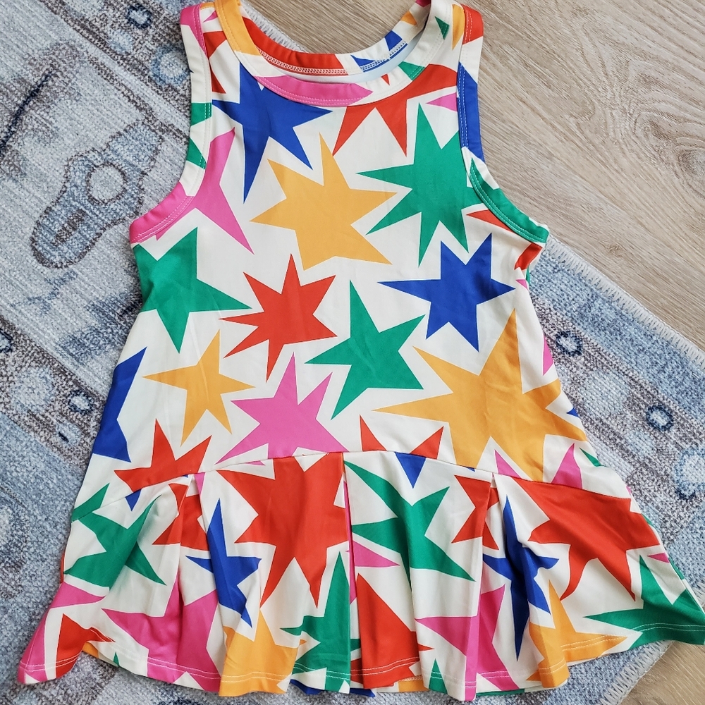 Hanna Andersson Girls Active MadeForSun Printed UV Dress Drop Waist Star sz4